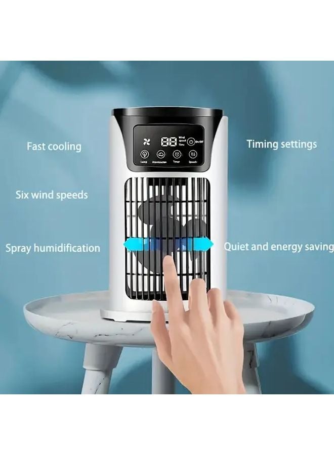 مكيف هواء أبيض محمول مع مروحة ومرطب وإضاءة جوية ومدخل USB لتبريد شخصي للمنزل والمكتب والسفر - Image 2